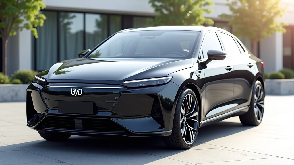 BYD Qin elektrimudelis, modernu disainiga, must ja hõbedane värvus
