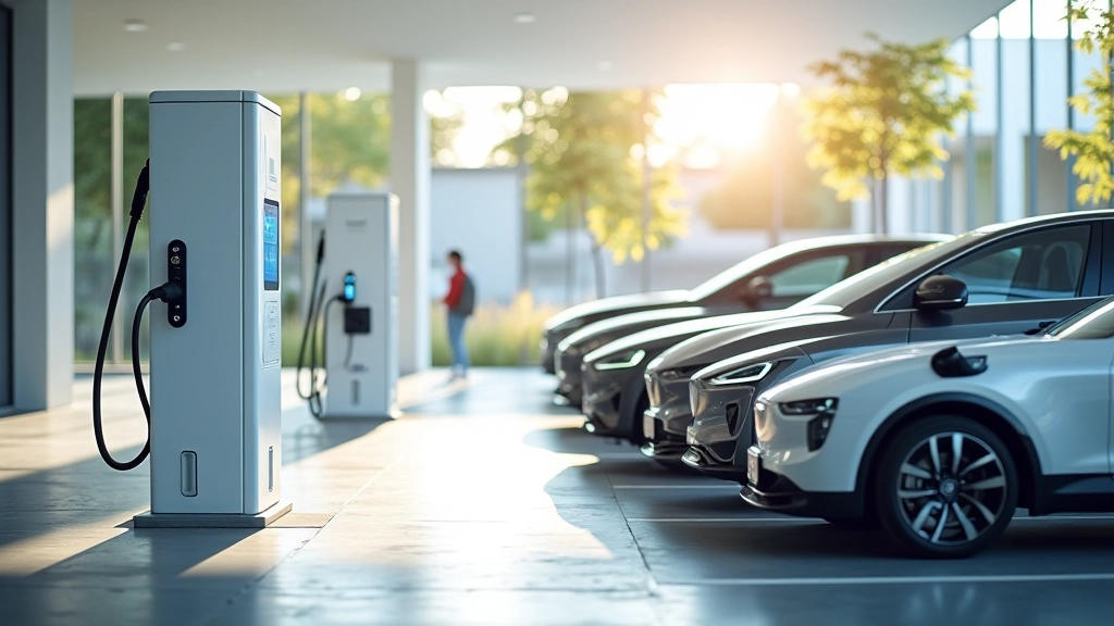 Elektrilaadimisjaam ja kaasaegse disainiga elektriautode esitlus